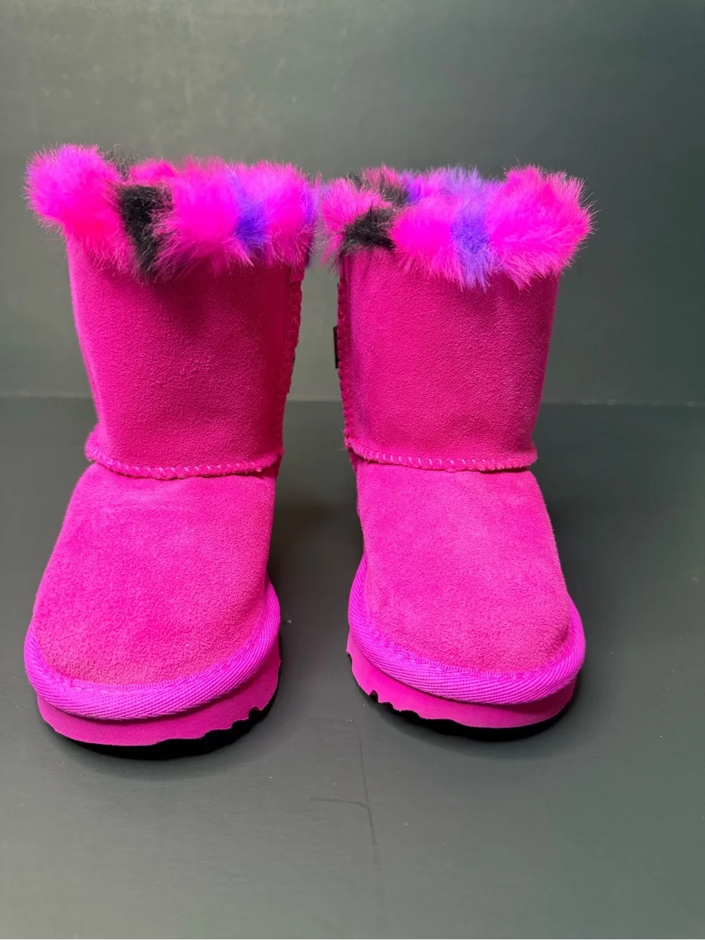 UGG Bailey Bow Plaid Punk Boots Rock Rose Pink Girls Size 6.5 1134930T